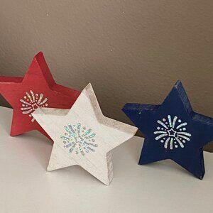 Patriotic Tiered Tray Set of 3 Red White and Blue Wood Stars July 4th Decor